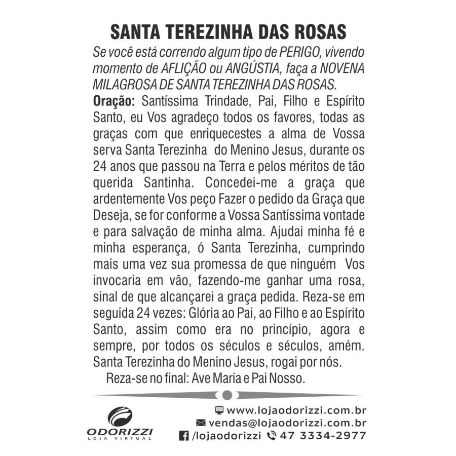 Santinho Santa Terezinha das Rosas  - 200 unid