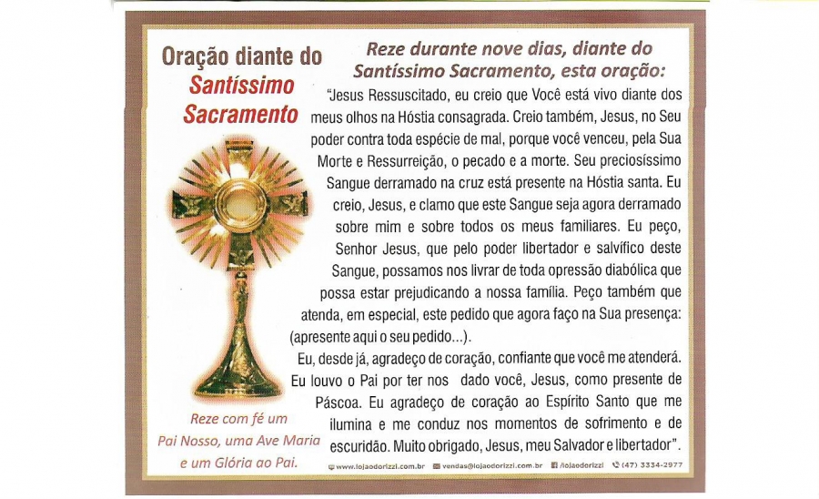 ORA��O DIANTE DO SANT�SSIMO SACRAMENTO - 200 unid