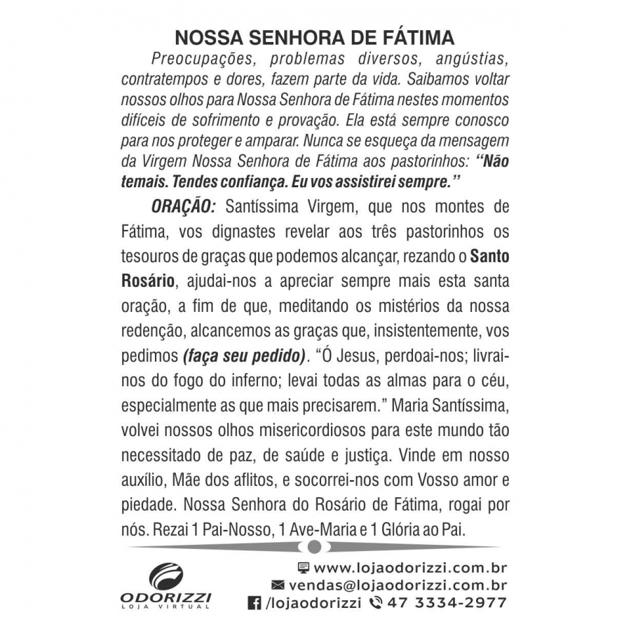 SANTINHO NOSSA SENHORA DE F�TIMA - 200 unid